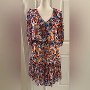 NWT LAUREN RALPH LAUREN CRINKLED GEORGETTE DRESS FLORAL BLUE RED WHITE SIZE 4